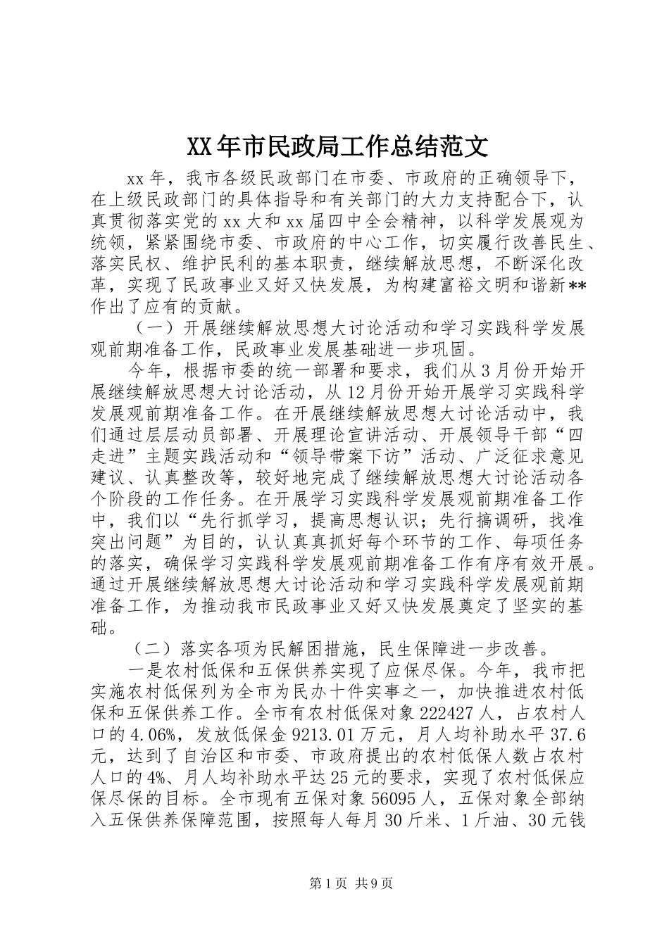 XX年市民政局工作总结范文_第1页