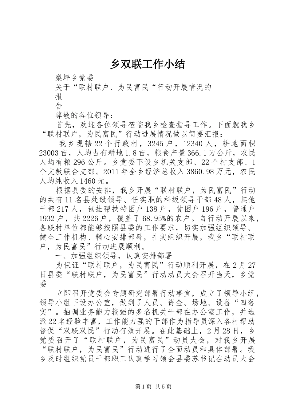 乡双联工作小结 (3)_第1页