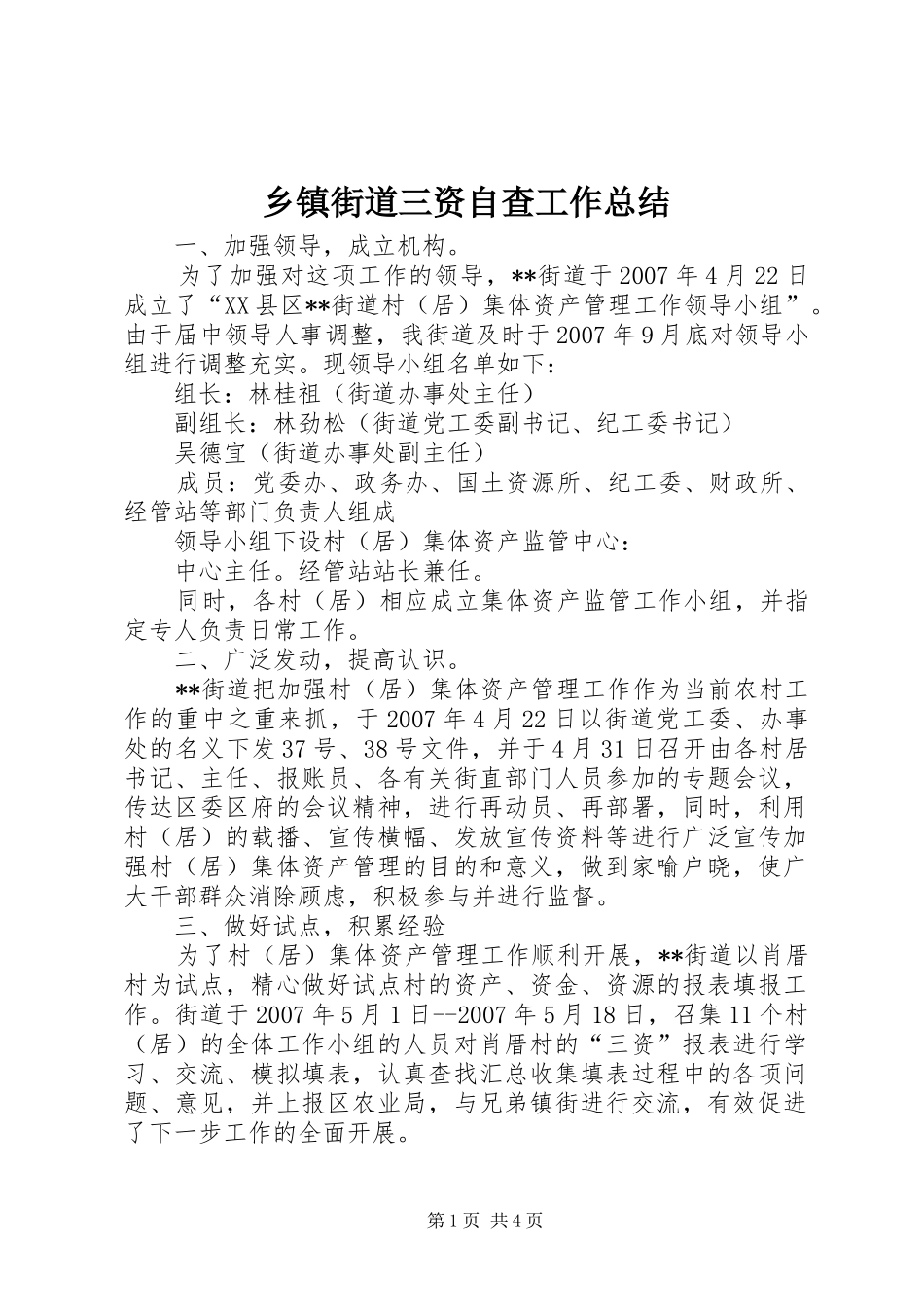 乡镇街道三资自查工作总结_第1页