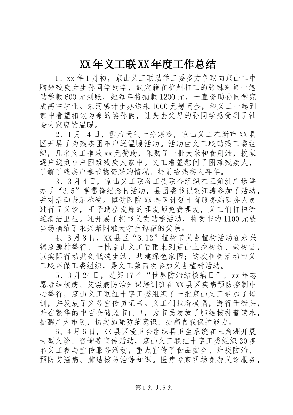 XX年义工联XX年度工作总结_第1页
