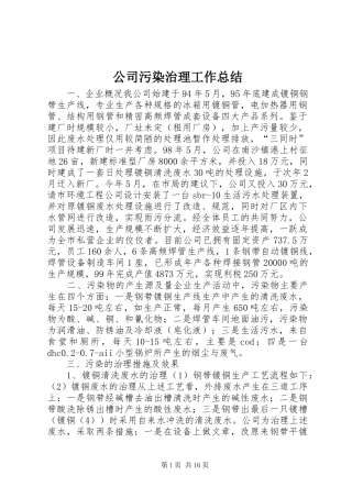 公司污染治理工作总结