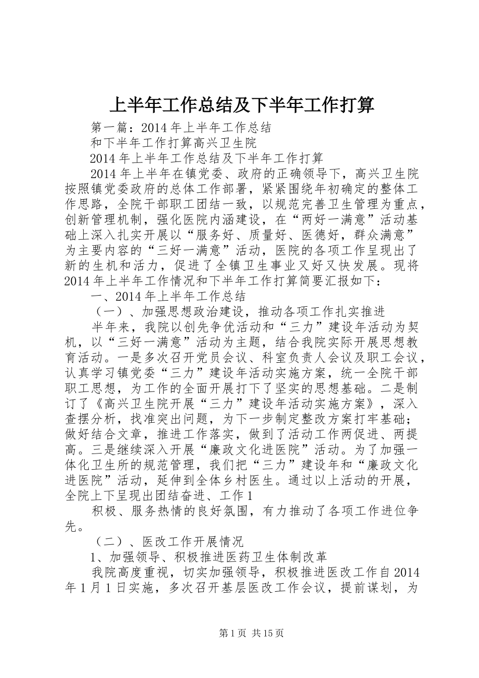 上半年工作总结及下半年工作打算_第1页