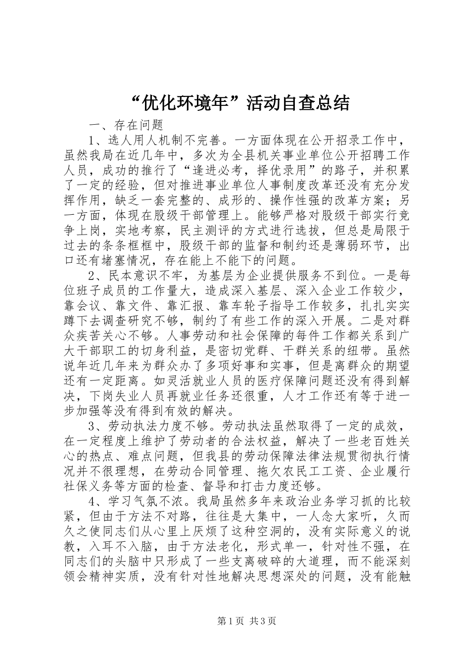 “优化环境年”活动自查总结_第1页