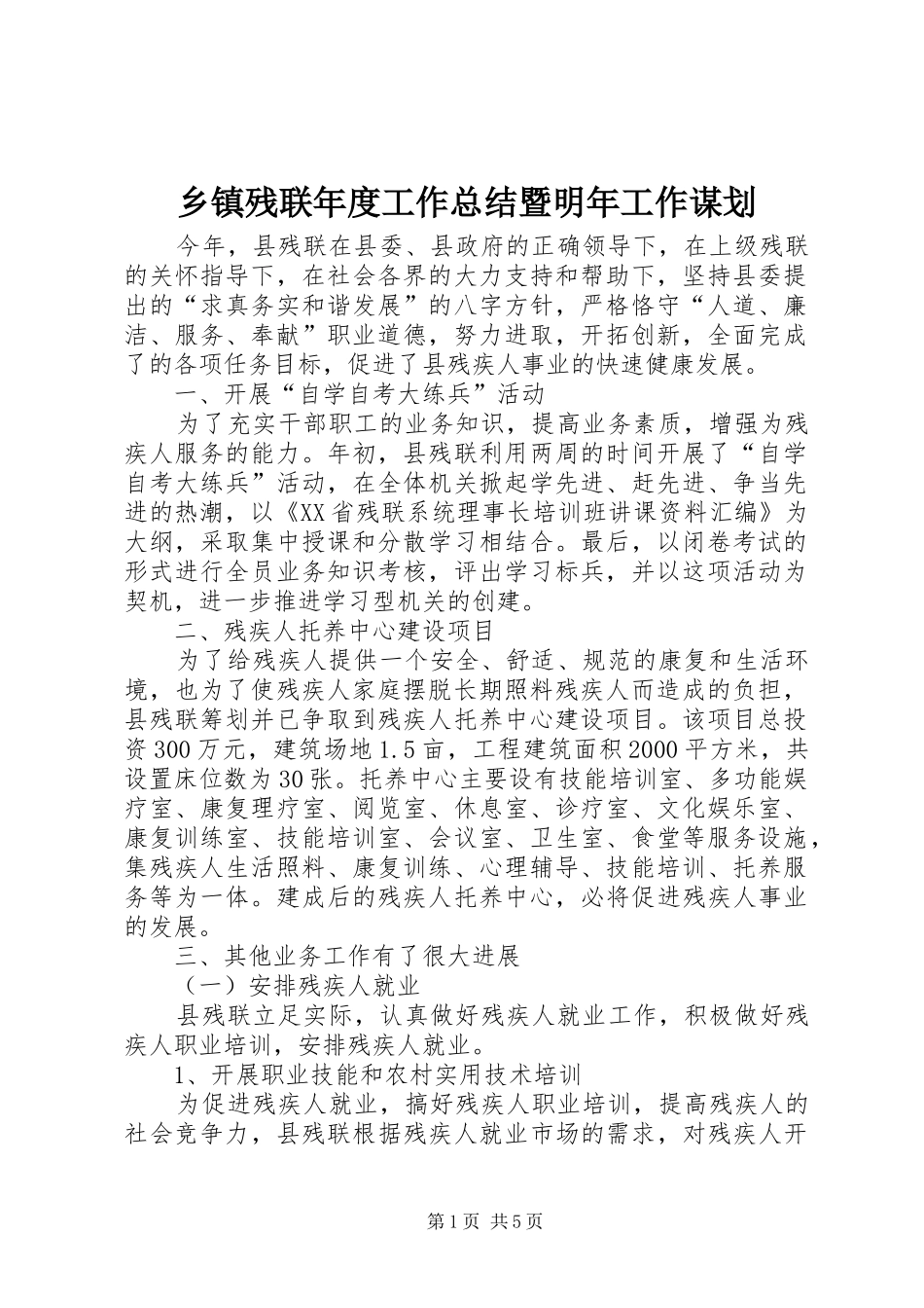 乡镇残联年度工作总结暨明年工作谋划_第1页