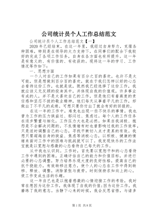 公司统计员个人工作总结范文