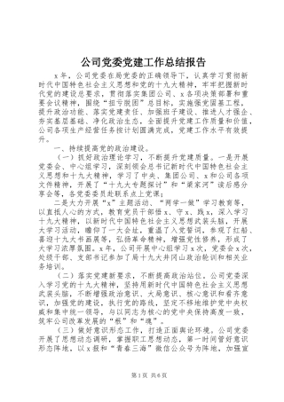 公司党委党建工作总结报告