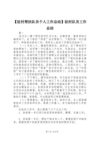 【驻村帮扶队员个人工作总结】驻村队员工作总结