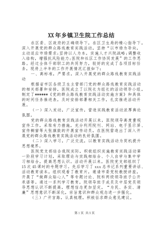 XX年乡镇卫生院工作总结