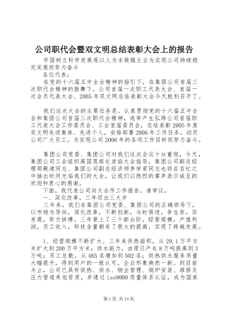 公司职代会暨双文明总结表彰大会上的报告