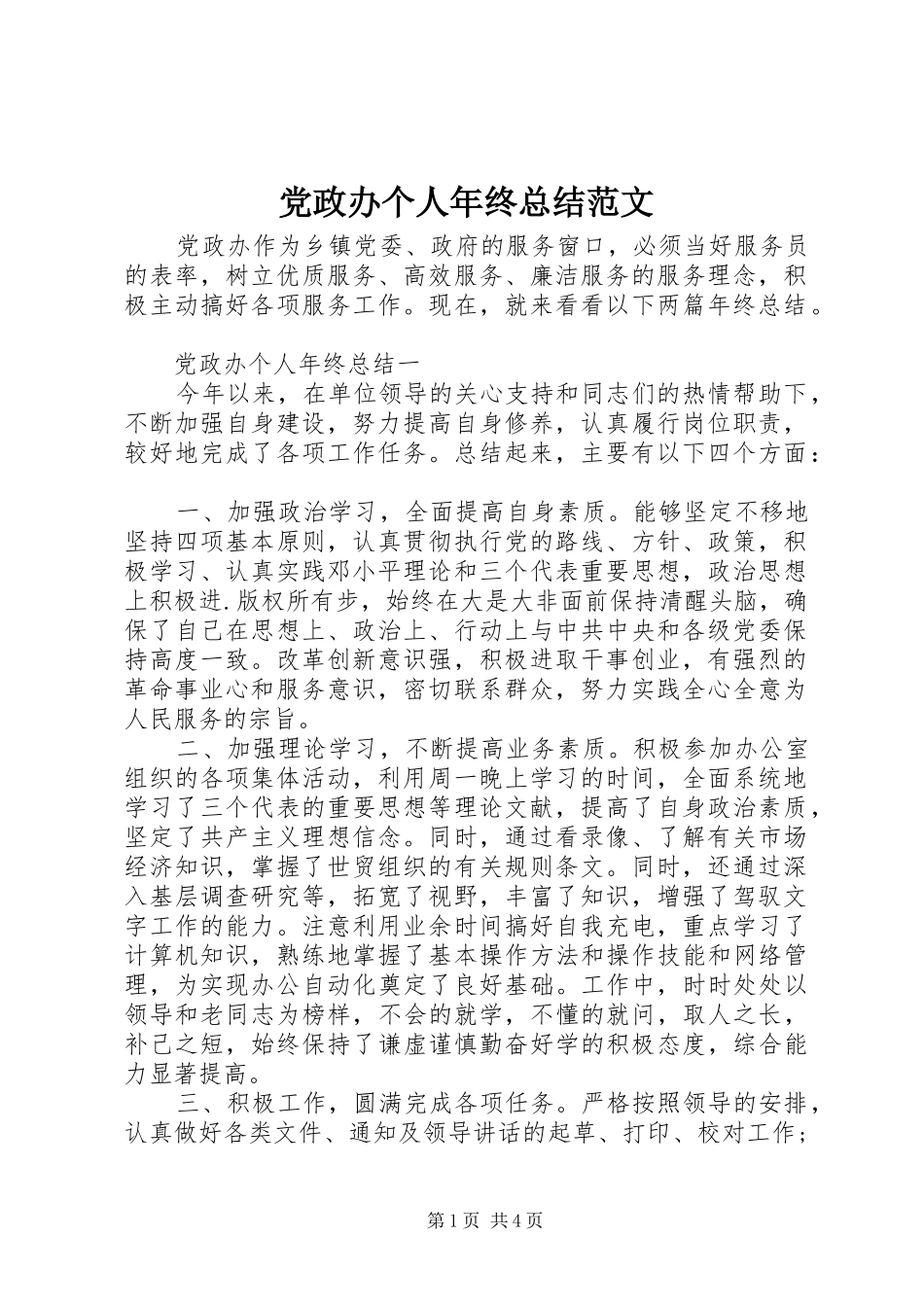 党政办个人年终总结范文_第1页