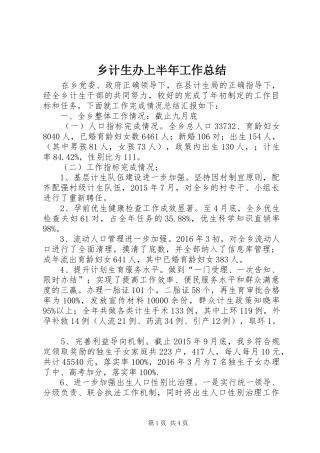 乡计生办上半年工作总结
