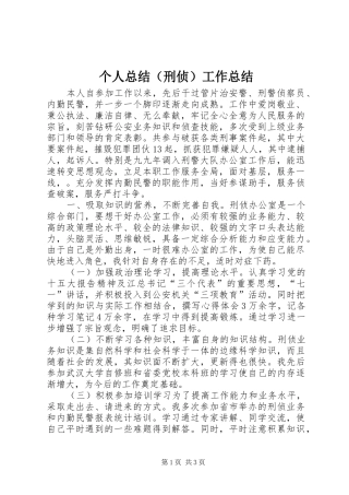 个人总结（刑侦）工作总结