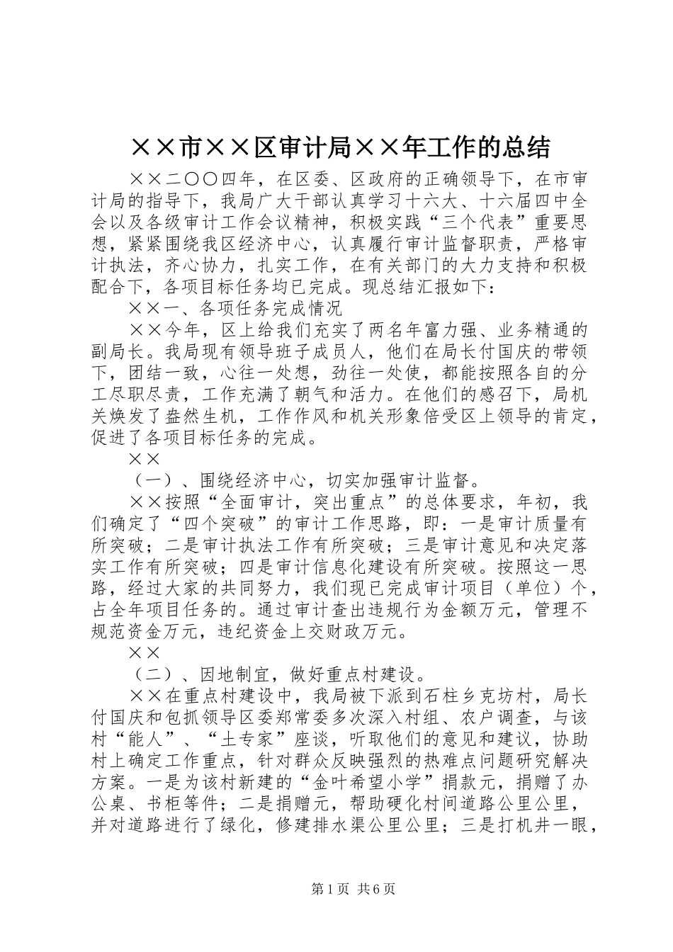 ××市××区审计局××年工作的总结_第1页