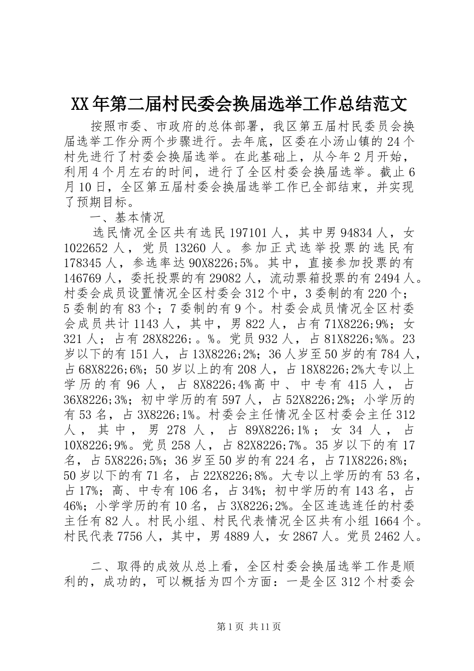 XX年第二届村民委会换届选举工作总结范文_第1页