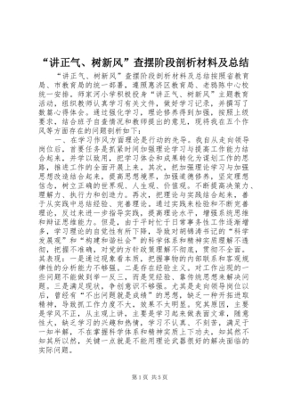 “讲正气、树新风”查摆阶段剖析材料及总结