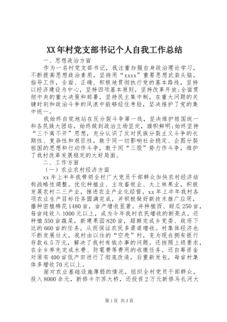 XX年村党支部书记个人自我工作总结