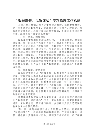 “数据造假、以数谋私”专项治理工作总结