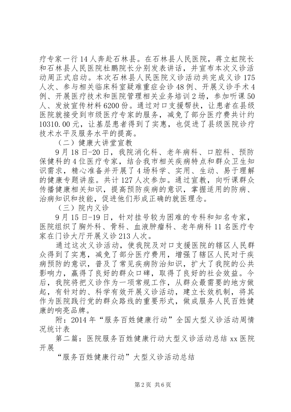 XX医院关于XX年“服务百姓健康行动”大型义诊活动周总结的报告_第2页