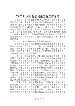 XX年11月计生委民生工程工作总结
