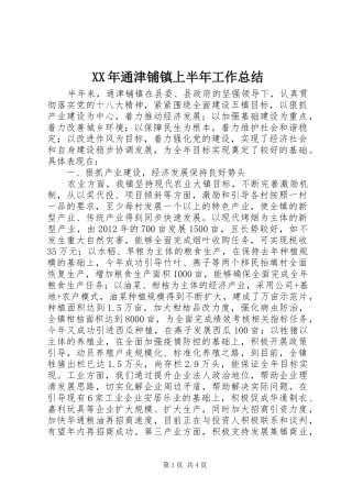 XX年通津铺镇上半年工作总结