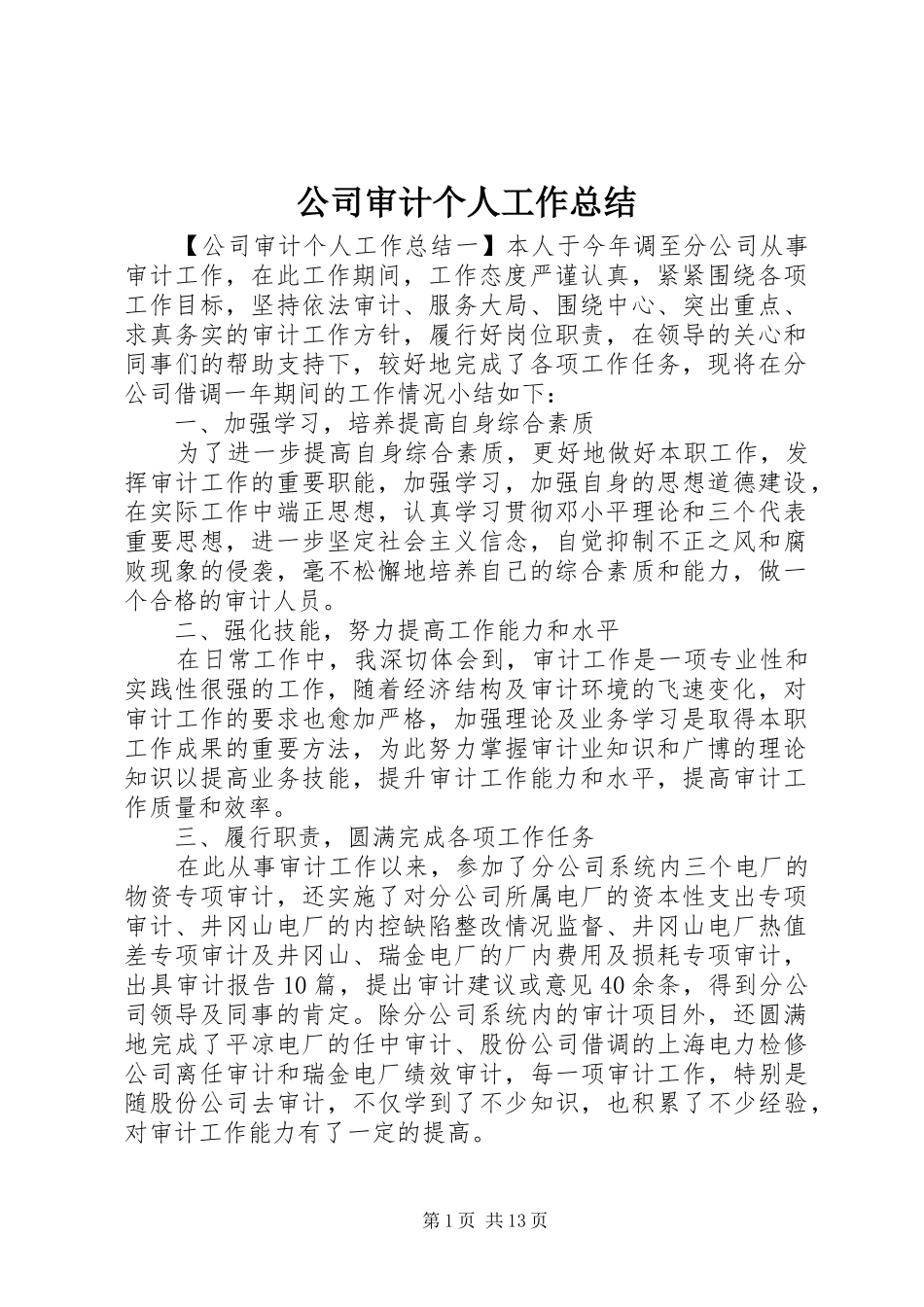 公司审计个人工作总结_第1页