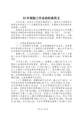 XX年保险工作总结经典范文