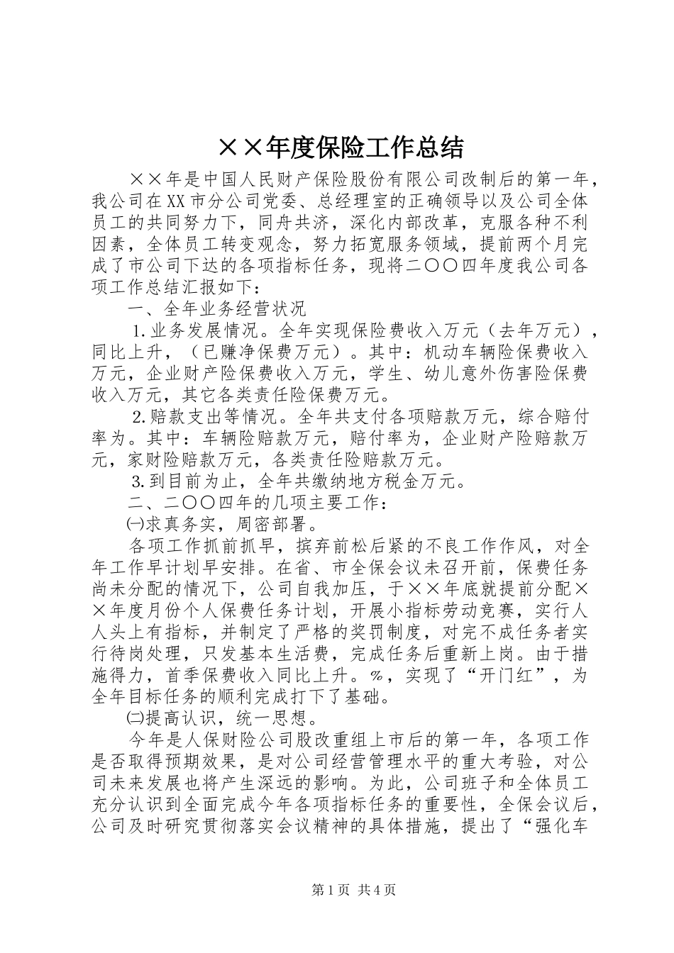 ××年度保险工作总结_第1页