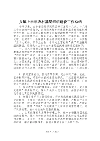乡镇上半年农村基层组织建设工作总结