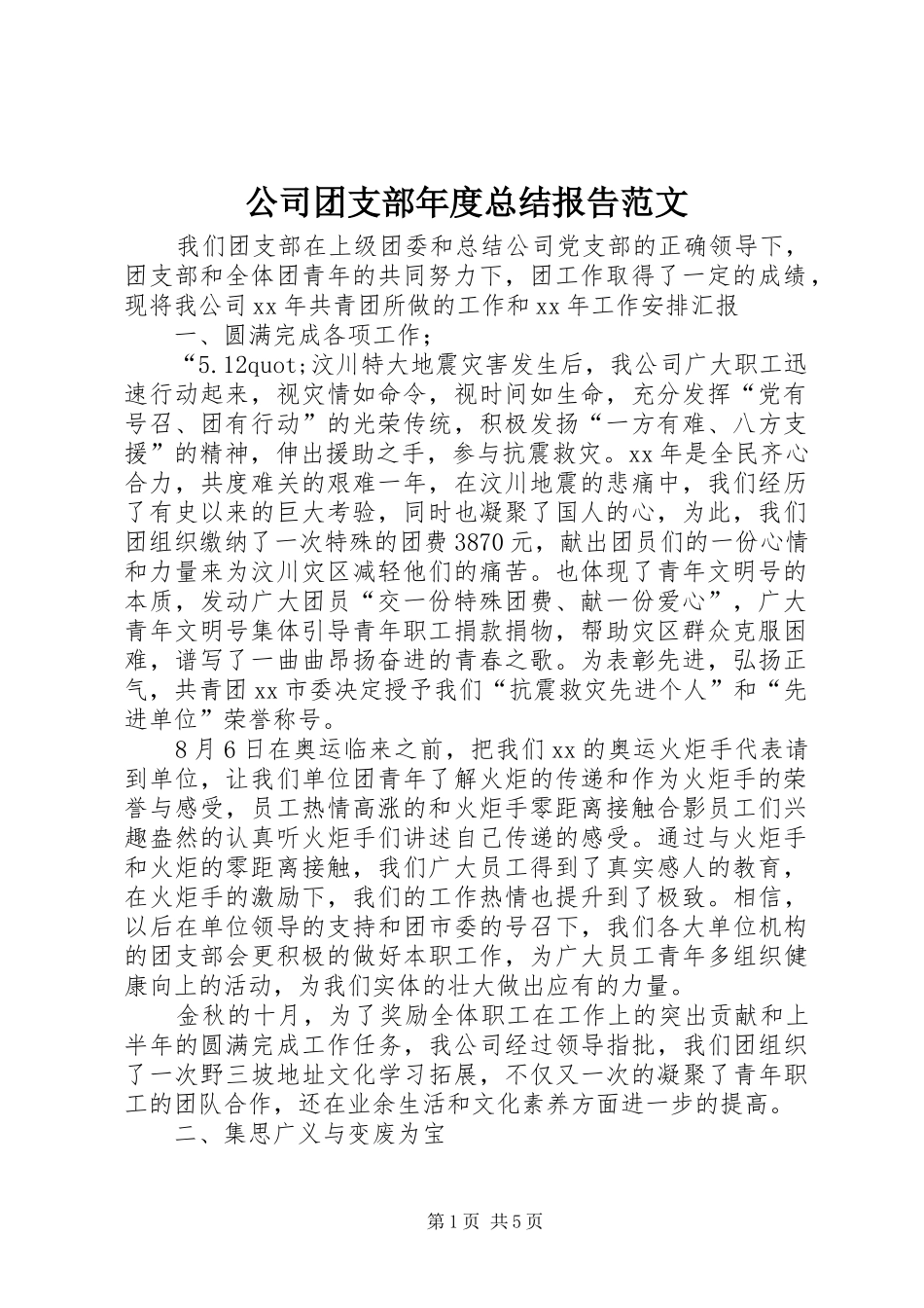 公司团支部年度总结报告范文_第1页