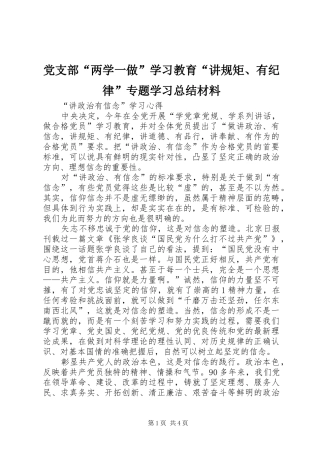党支部“两学一做”学习教育“讲规矩、有纪律”专题学习总结材料 (3)