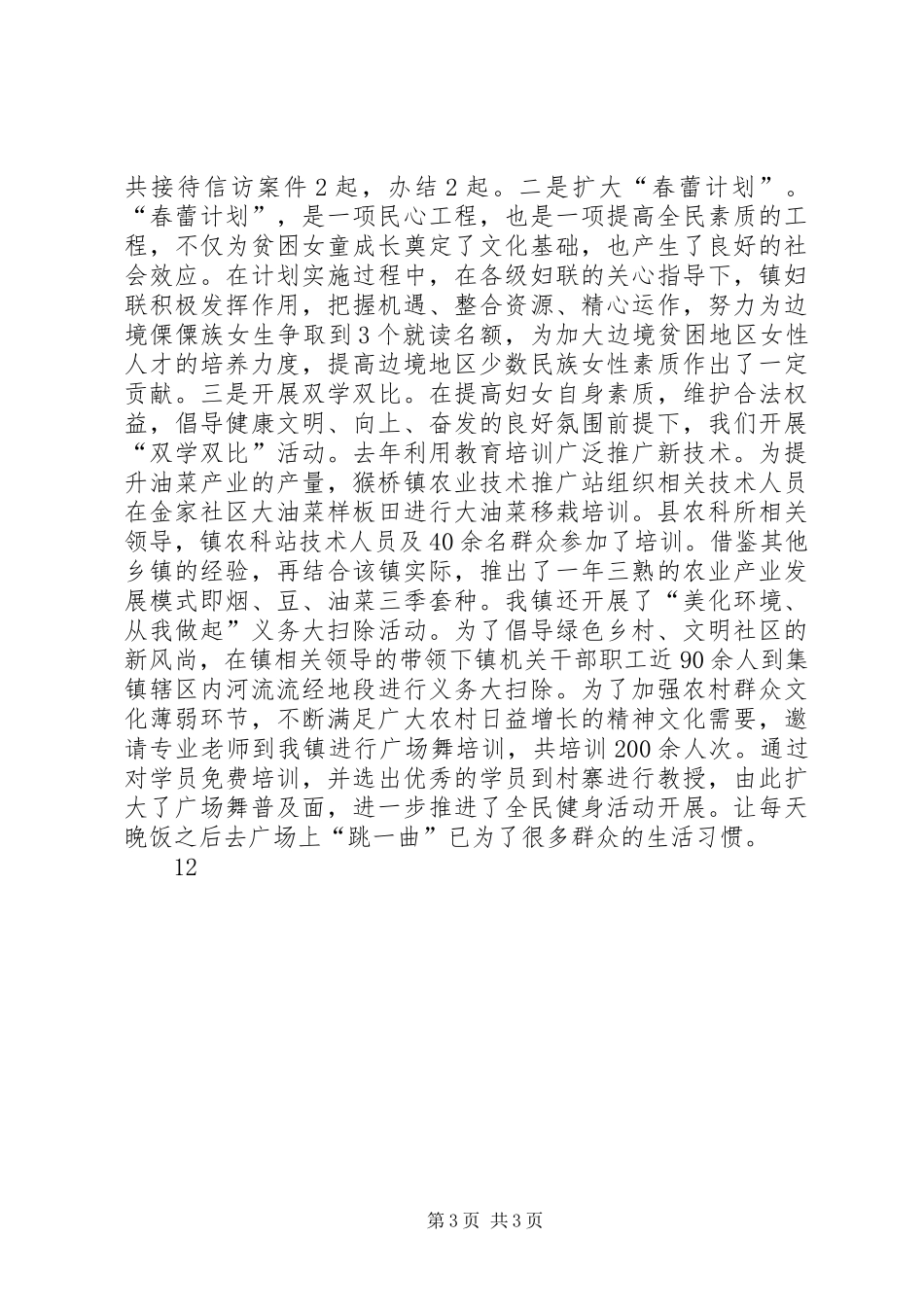 XX年乡镇妇联工作总结 (12)_第3页