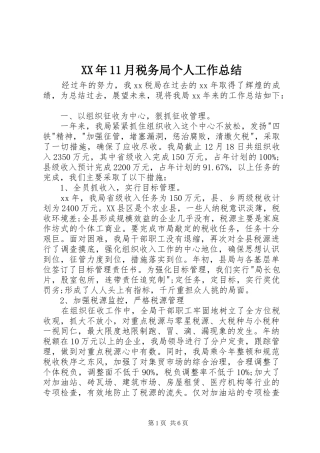 XX年11月税务局个人工作总结