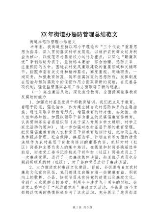 XX年街道办惩防管理总结范文