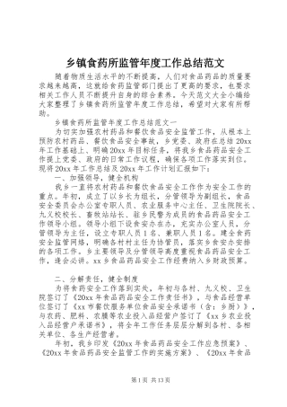 乡镇食药所监管年度工作总结范文
