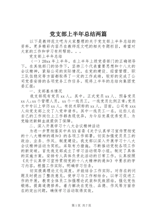 党支部上半年总结两篇