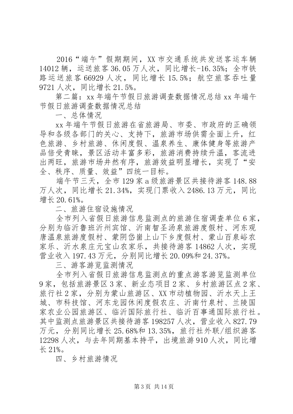 XX年端午节假日旅游调查数据情况总结_第3页
