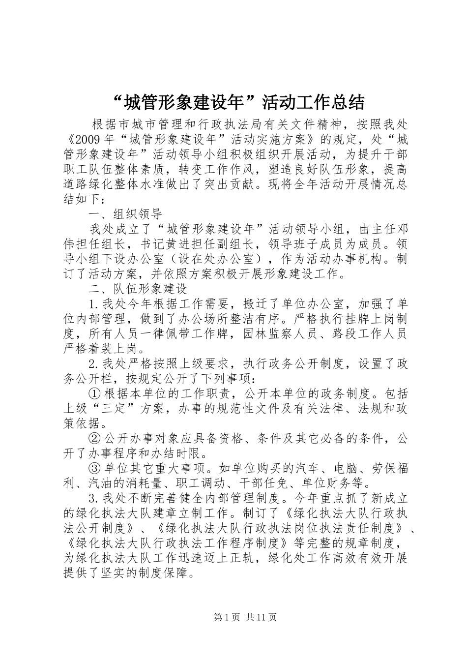 “城管形象建设年”活动工作总结_第1页