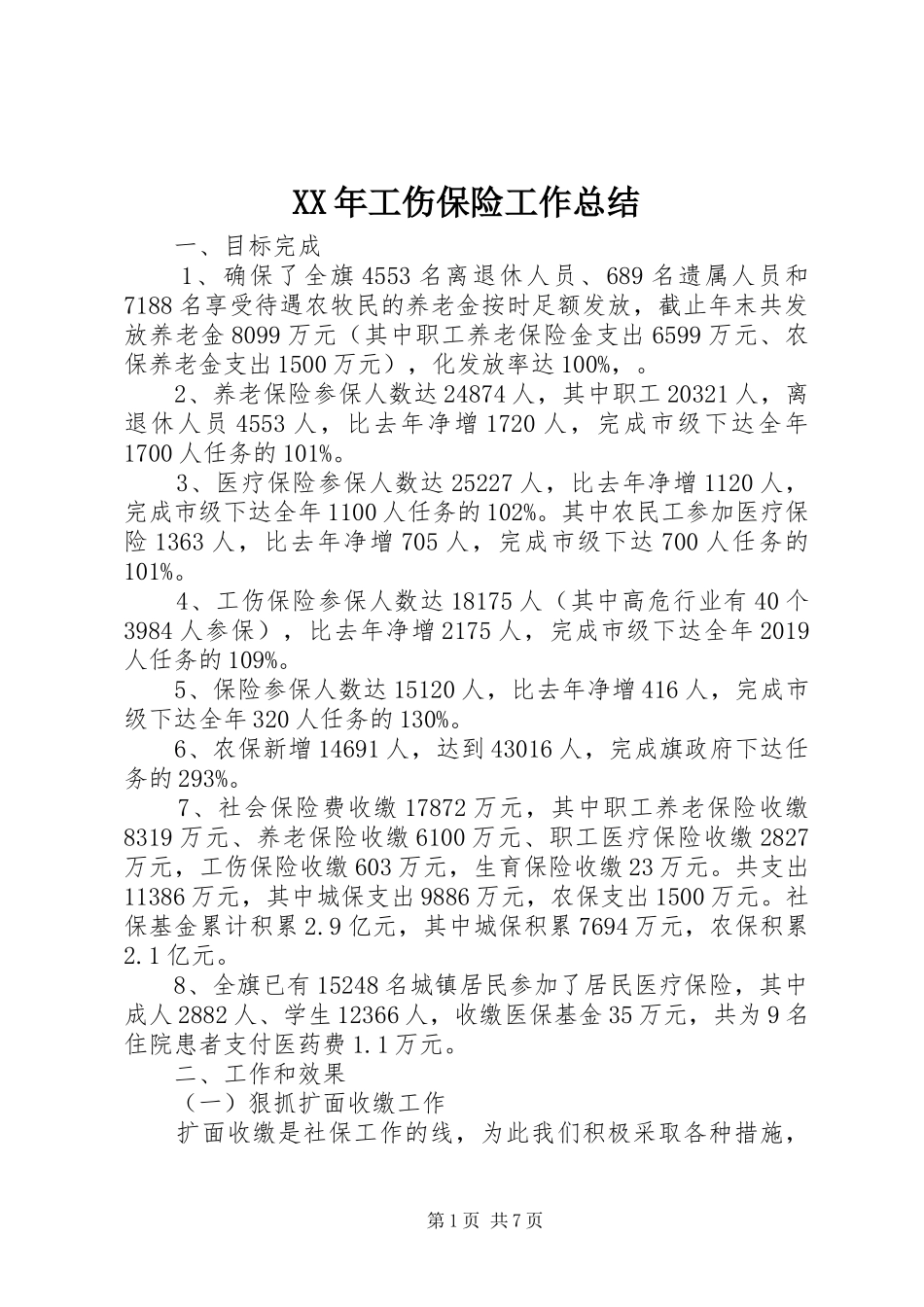 XX年工伤保险工作总结_第1页