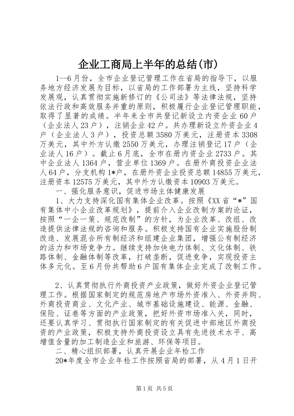 企业工商局上半年的总结(市)_第1页