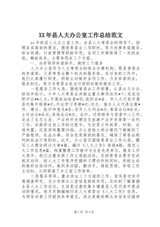 XX年县人大办公室工作总结范文