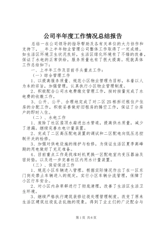 公司半年度工作情况总结报告