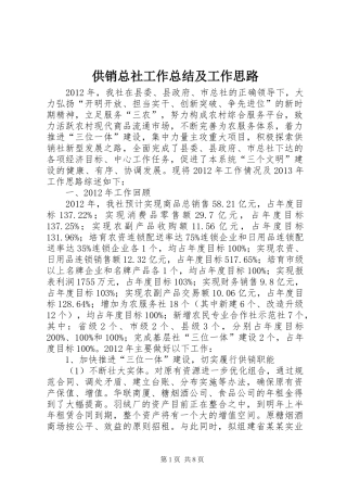 供销总社工作总结及工作思路