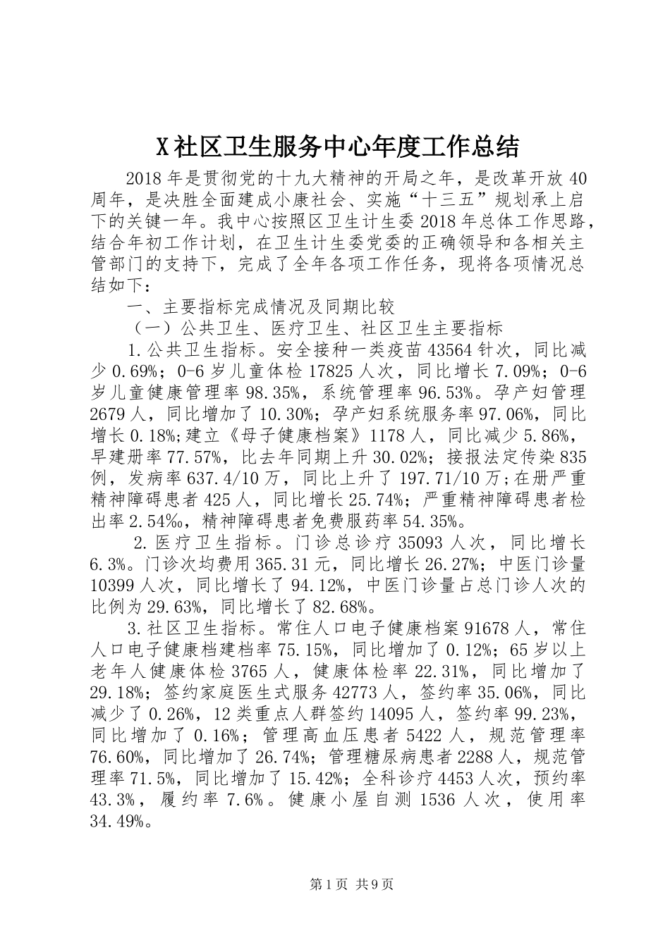X社区卫生服务中心年度工作总结_第1页