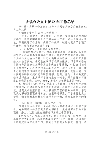 乡镇办公室主任XX年工作总结