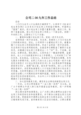 公司二00九年工作总结
