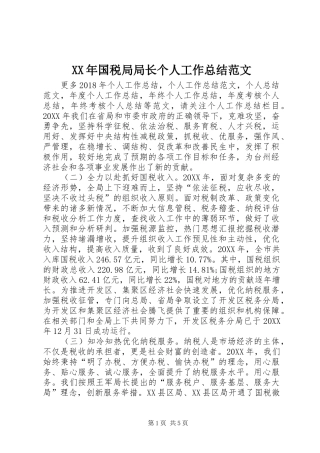 XX年国税局局长个人工作总结范文