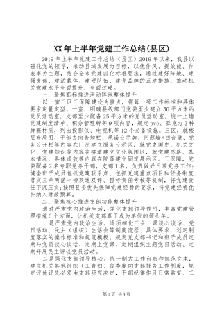XX年上半年党建工作总结(县区)