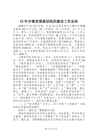 XX年乡镇党委基层组织建设工作总结