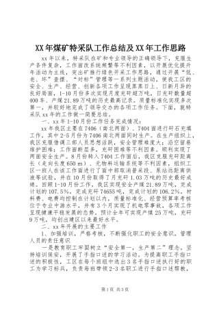 XX年煤矿特采队工作总结及XX年工作思路