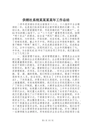 供销社系统某某某某年工作总结